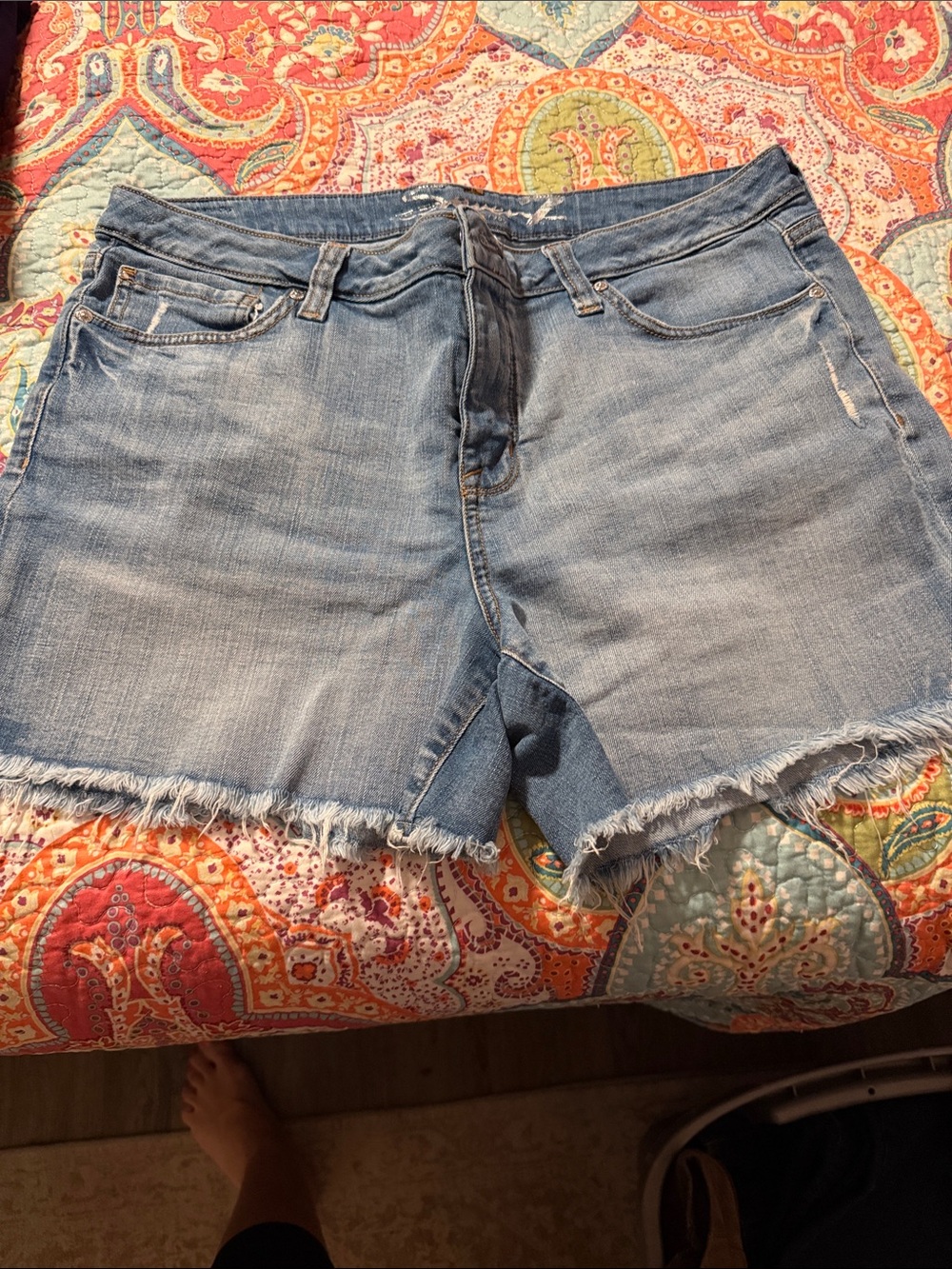Seven7 Light Blue Frayed Hem Denim Shorts